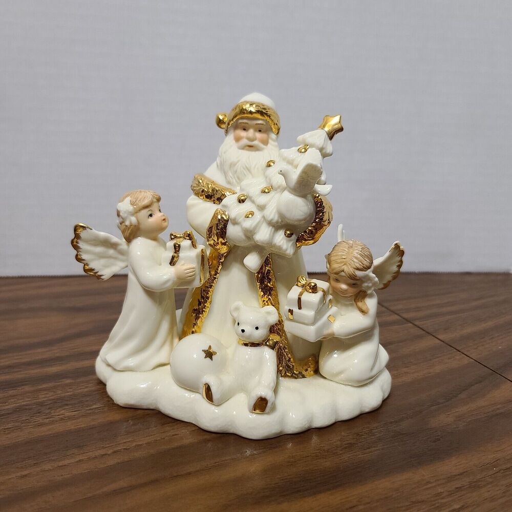 Christmas Music Box Plays Here Comes Santa Claus White Porcelain Gilded Lefton